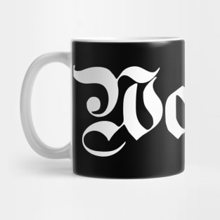 Worms written with gothic font Mug